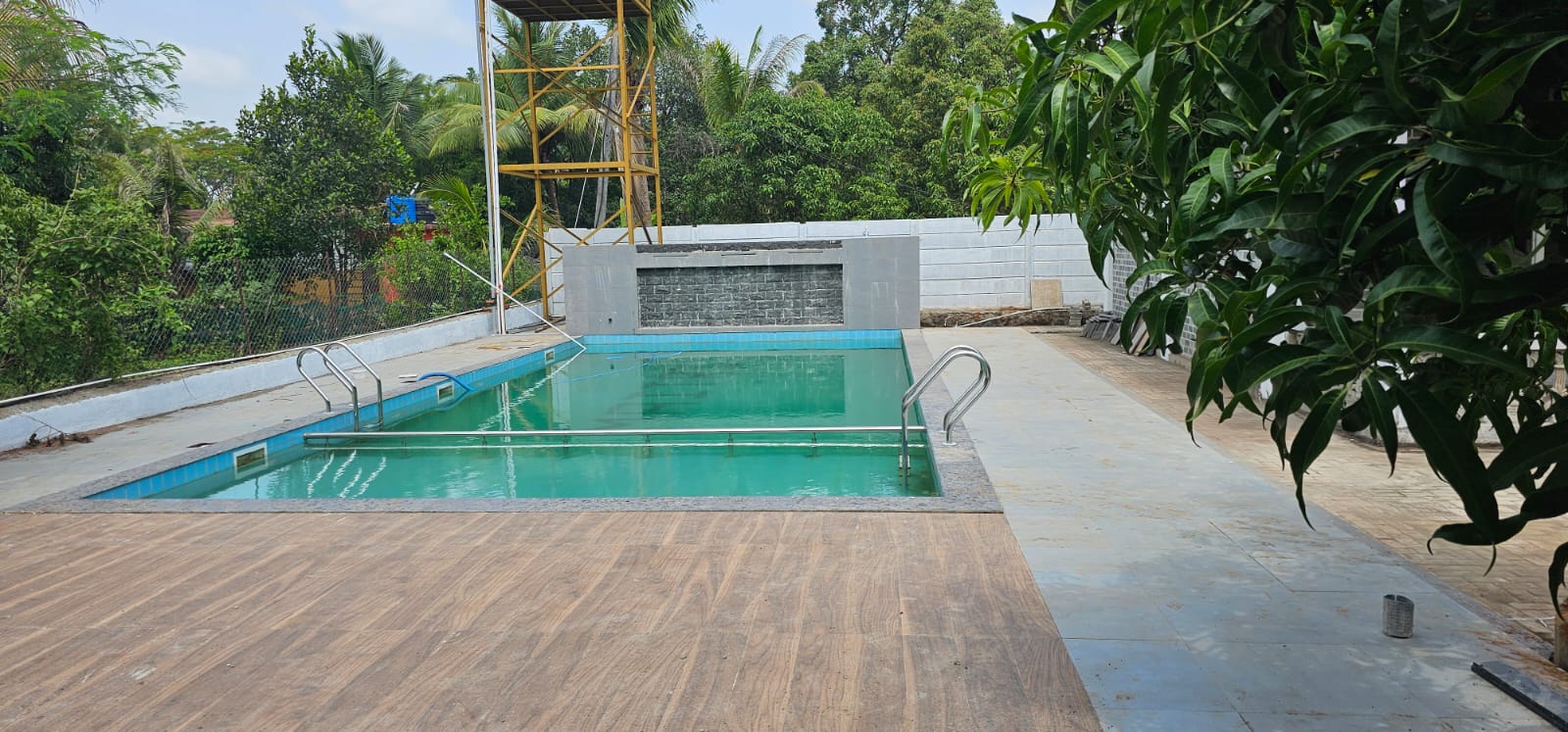 Poolside wooden deck